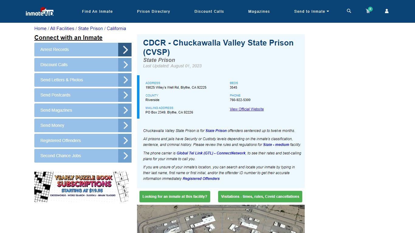 CDCR - Chuckawalla Valley State Prison (CVSP) & Inmate Search ...